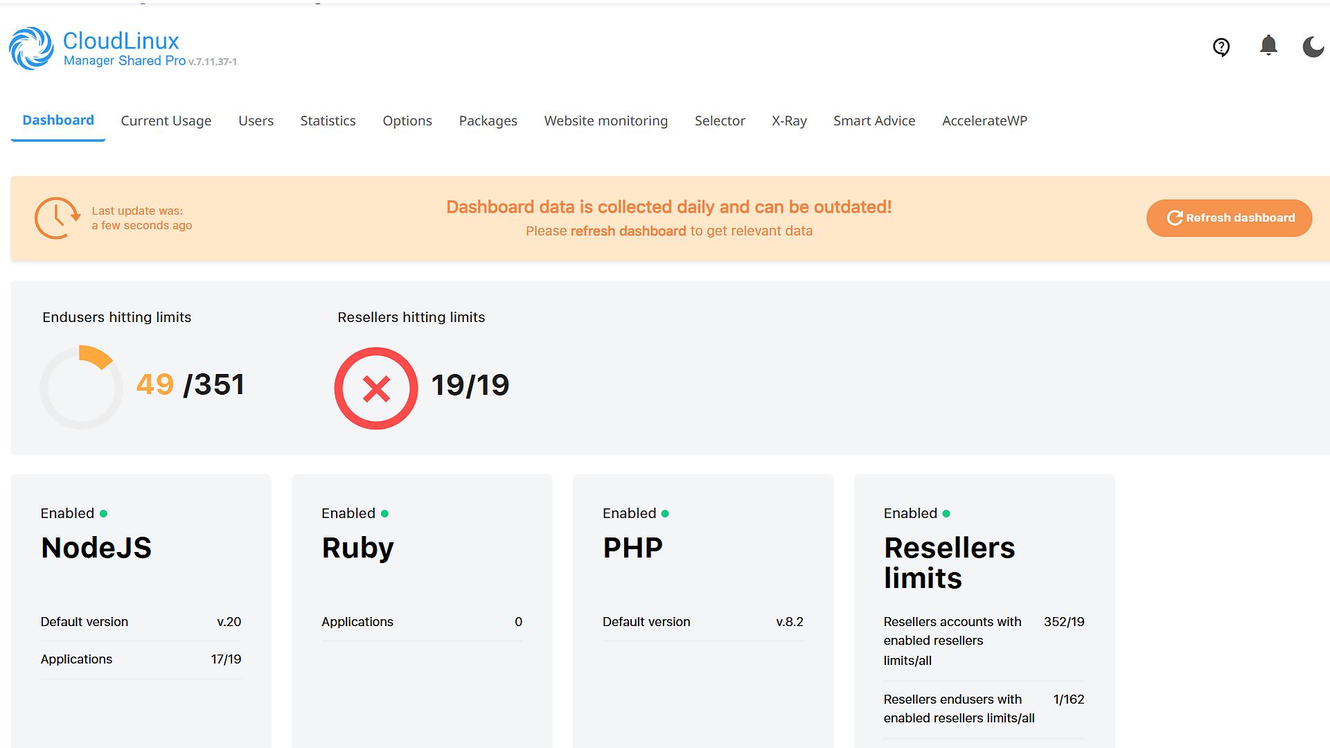 CloudLinux License license dashboard preview