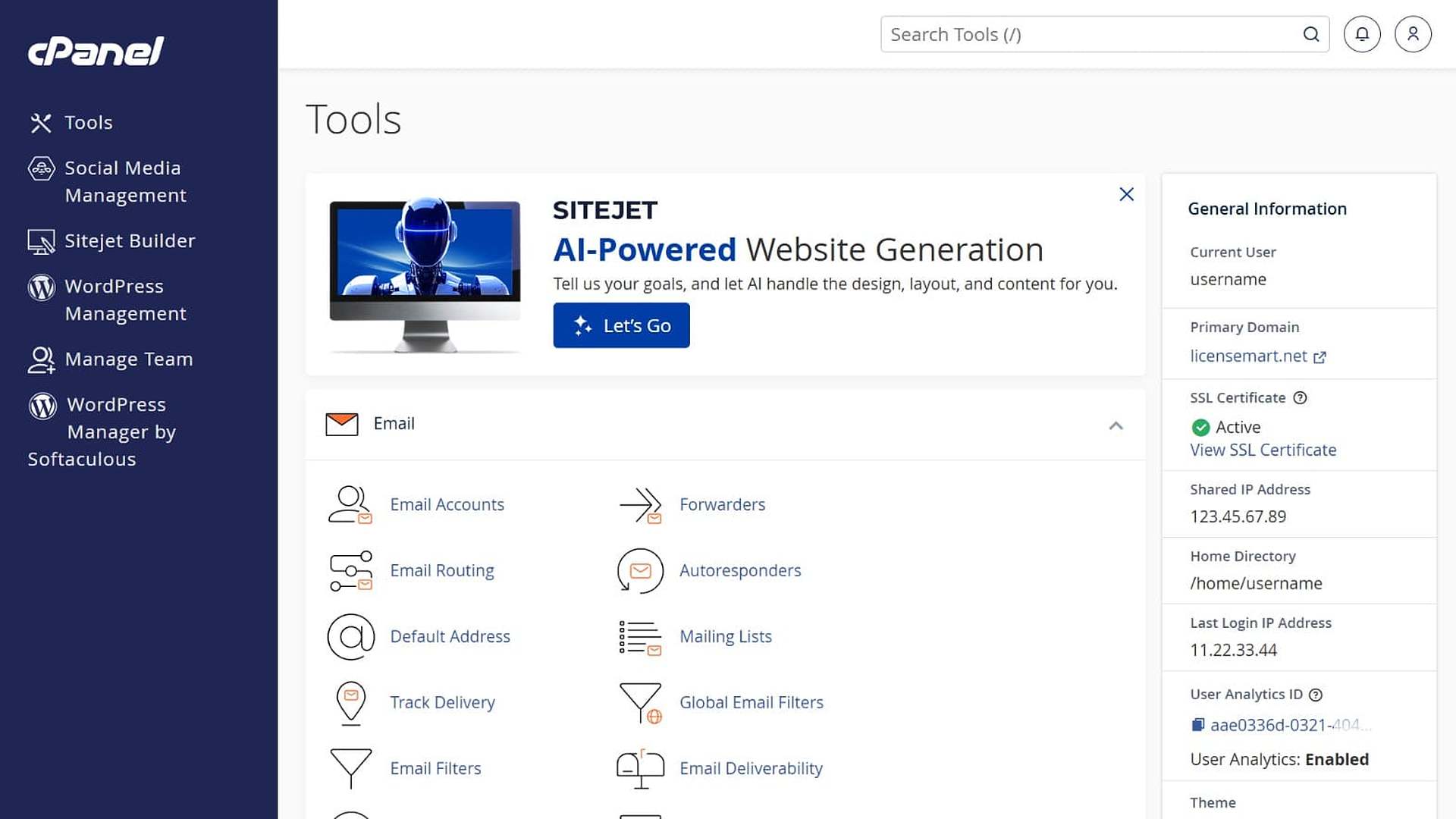 cPanel License license dashboard preview