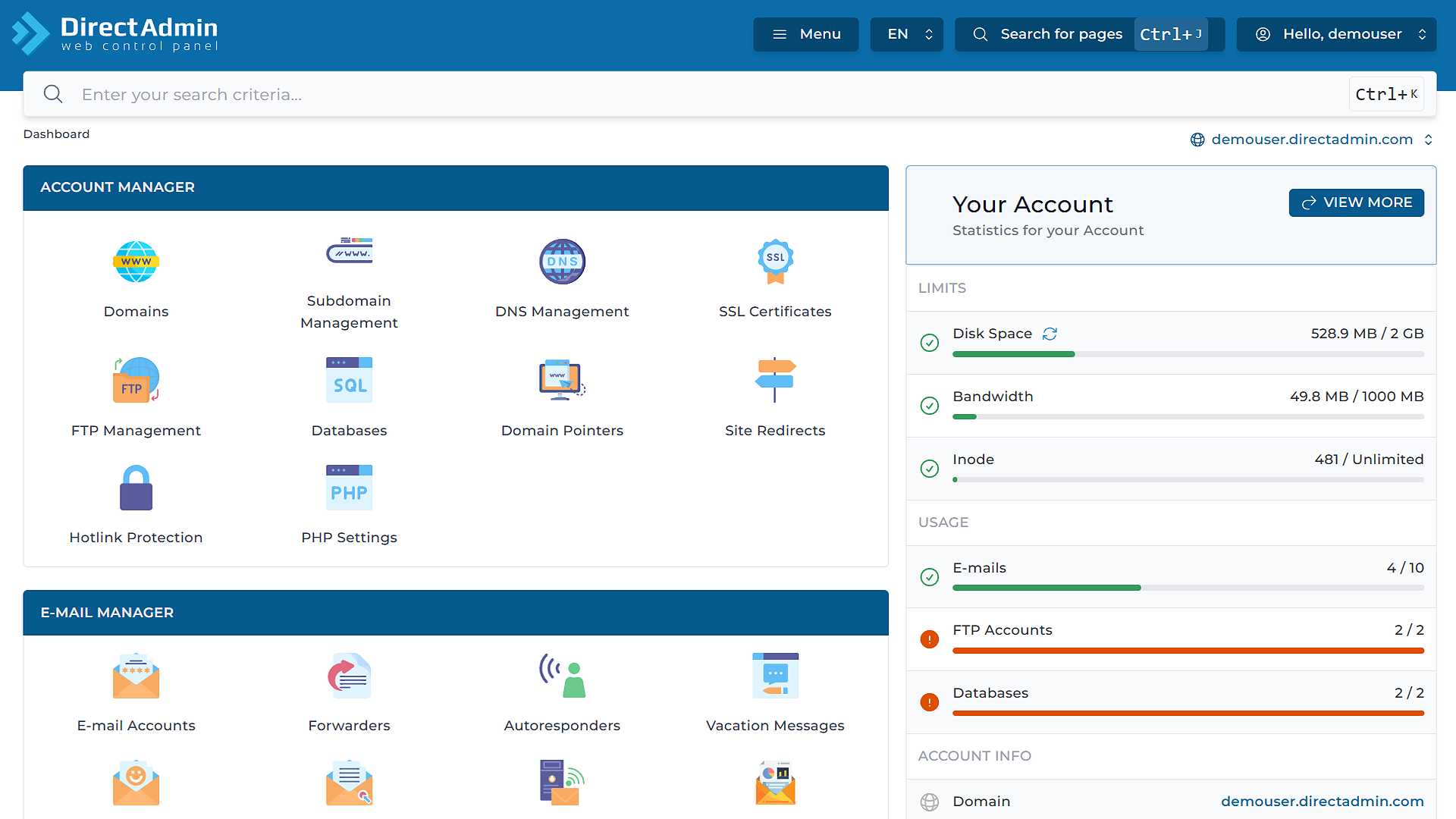 DirectAdmin License license dashboard preview